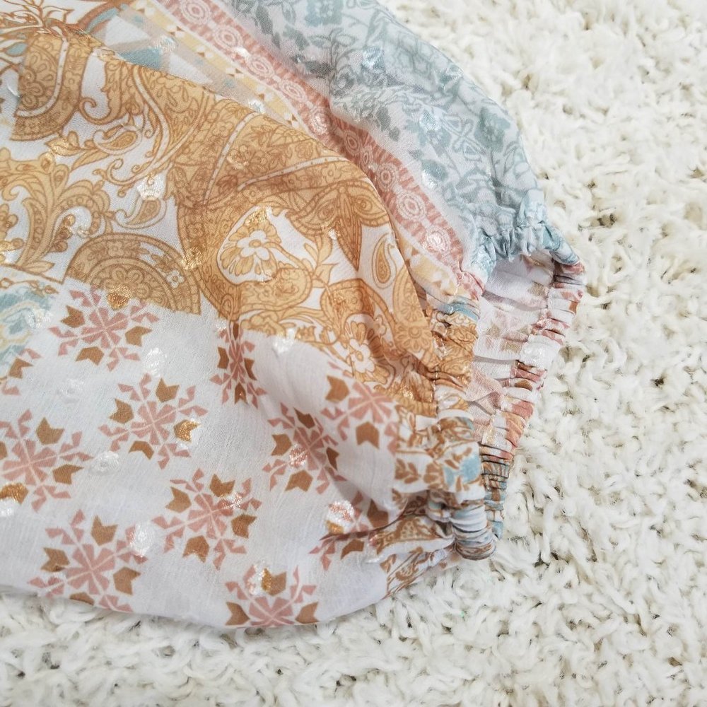 Dress. Aqua Tan Cream Gold. Paisley Floral Print. Peach Love Brand. Size L. NWT. - Picture 9 of 13